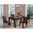 Pemberly Row 5-Pc Dining Set with Faux Leather in Jacobean/Black