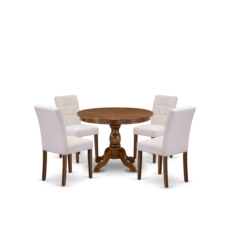 Pemberly Row 5-Pc Dining Table Set in Antique Walnut/Mist Beige Linen