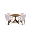 Pemberly Row 5-Pc Dining Table Set in Antique Walnut/Mist Beige Linen