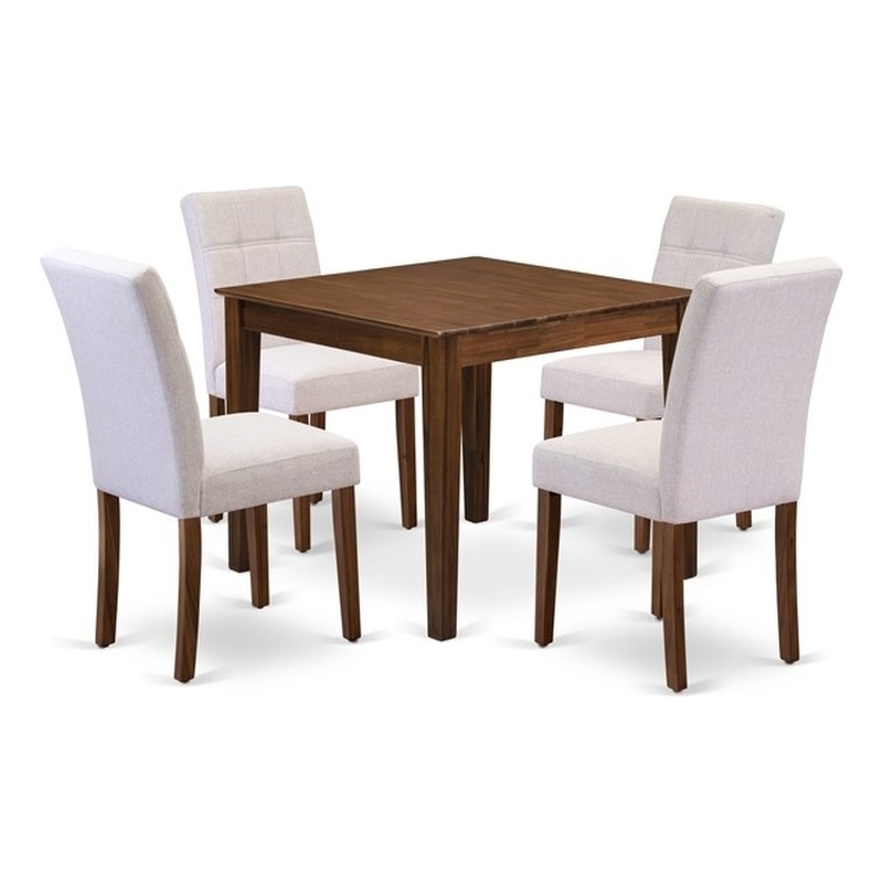 Pemberly Row 5-Pc Dining Table Set Square in Walnut/Mist Beige Linen