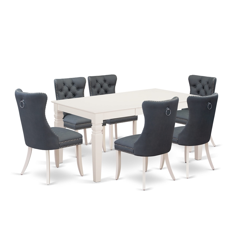 Pemberly Row 7-Piece Dining Table Set Rubber Wood in White/Platinum Gray
