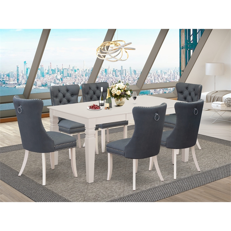 Pemberly Row 7-Piece Dining Table Set Rubber Wood in White/Platinum Gray