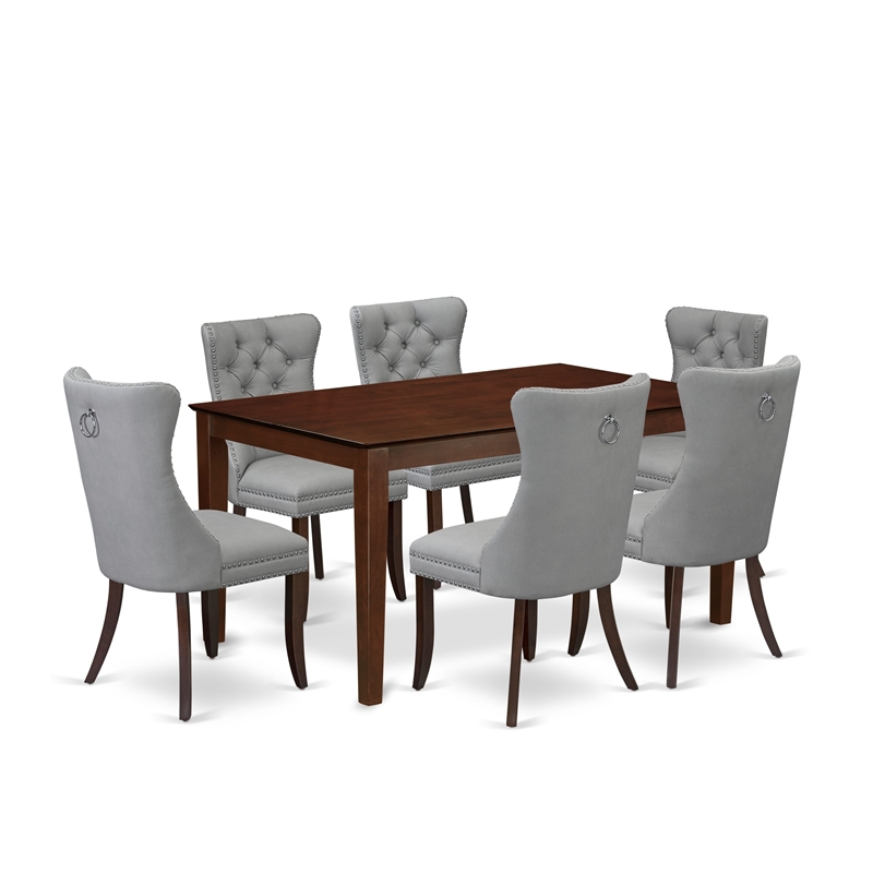 Pemberly Row 7-Piece Kitchen Table Set Rubberwood in Mahogany Light Gray Finish