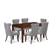 Pemberly Row 7-Piece Kitchen Table Set Rubberwood in Mahogany Light Gray Finish