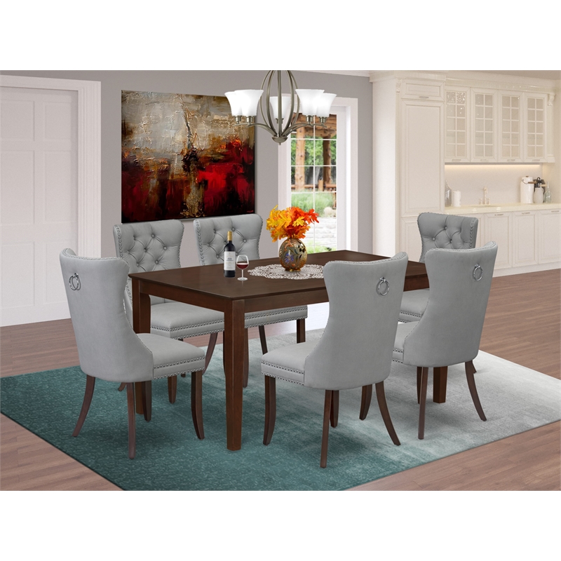 Pemberly Row 7-Piece Kitchen Table Set Rubberwood in Mahogany Light Gray Finish