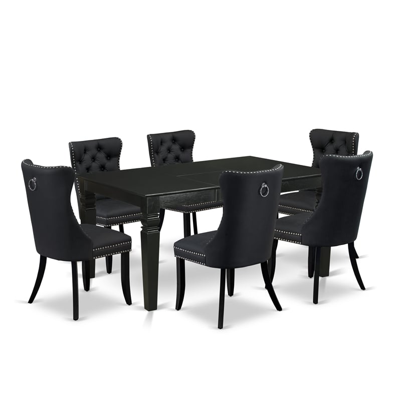 Pemberly Row 7-Piece Dining Set with Butterfly Leaf in Black and Dark Gray