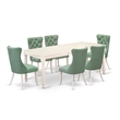 Pemberly Row 7-Piece Dining Set with Butterfly Leaf in Linen White/Willow Green