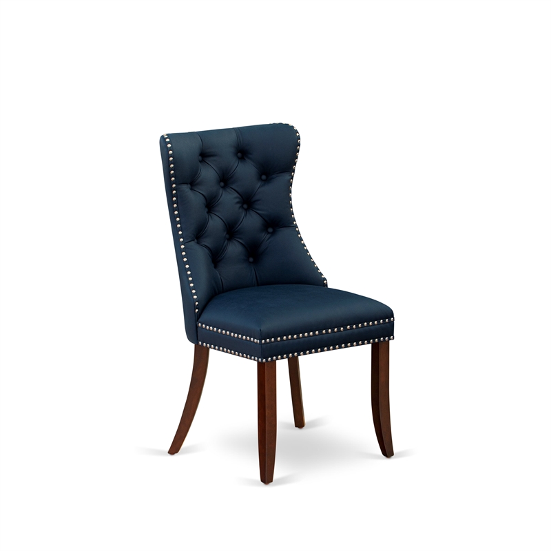 Pemberly Row 7-Piece Dining Room Set in Mahogany/Navy Blue with Faux Leather