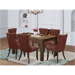 Pemberly Row 7-Piece Dining Table Set with Burgundy Tufted Chairs