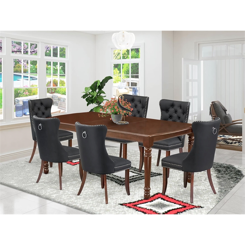Pemberly Row 7-Piece Kitchen Table Set in Mahogany Dark Gray
