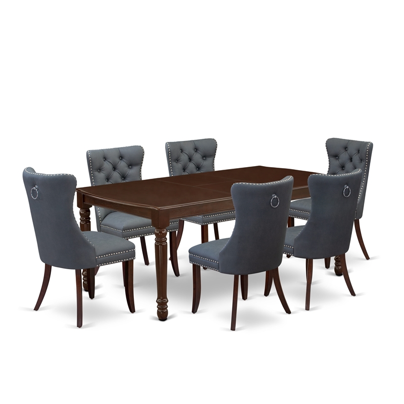 Pemberly Row 7-Piece Kitchen Table Set in Mahogany Platinum Gray