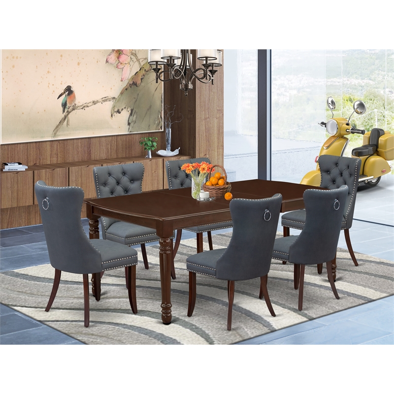 Pemberly Row 7-Piece Kitchen Table Set in Mahogany Platinum Gray
