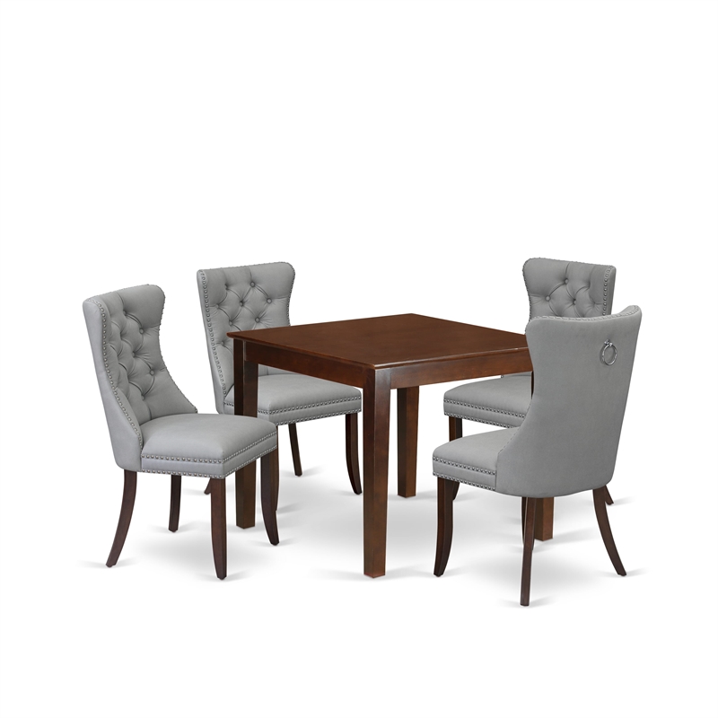Pemberly Row 5-Piece Kitchen Table Set in Mahogany/Light Gray Upholstery