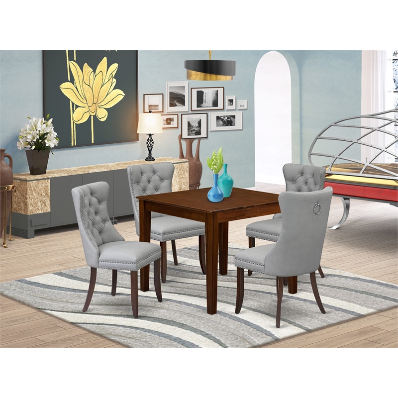 Pemberly Row 5-Piece Kitchen Table Set in Mahogany/Light Gray Upholstery