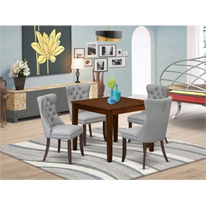 Pemberly Row 5-Piece Kitchen Table Set in Mahogany/Light Gray Upholstery