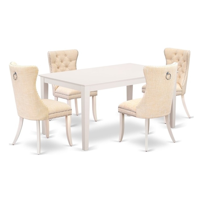 Pemberly Row 5-Piece Kitchen Table Set Wood Linen White Light Beige