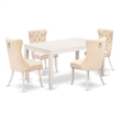 Pemberly Row 5-Piece Kitchen Table Set Wood Linen White Light Beige