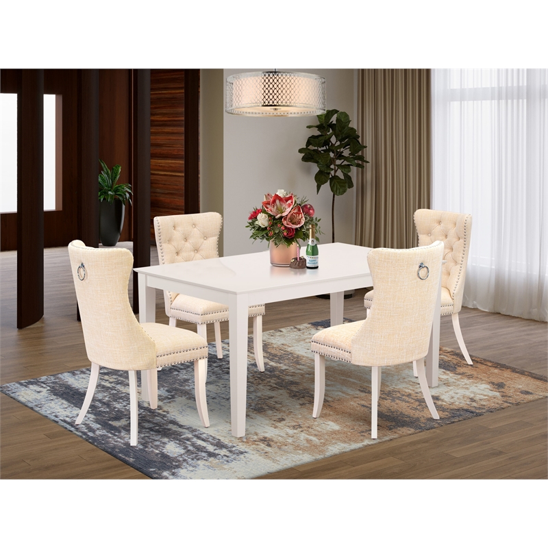 Pemberly Row 5-Piece Kitchen Table Set Wood Linen White Light Beige