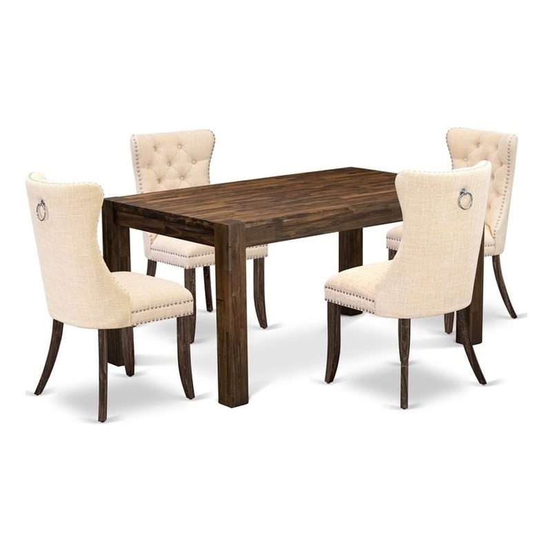 Pemberly Row 5-Piece Dining Table Set Wood Distressed Jacobean Light Beige