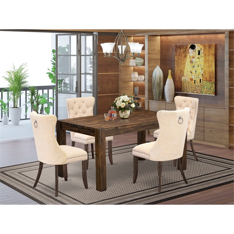 Pemberly Row 5-Piece Dining Table Set Wood Distressed Jacobean Light Beige