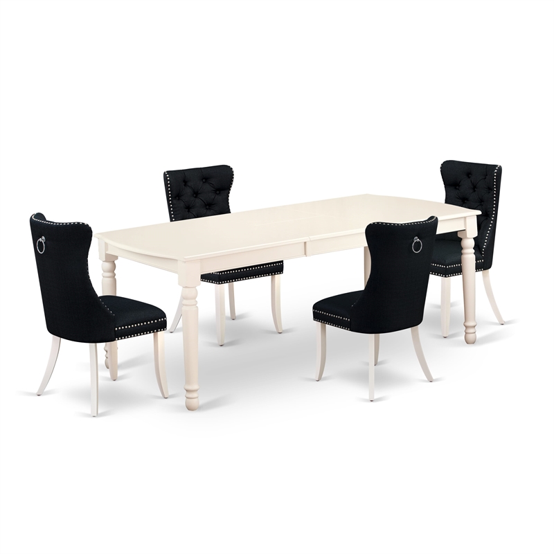 Pemberly Row 5-Piece Dining Table Set Rubber Wood Linen White Black