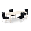 Pemberly Row 5-Piece Dining Table Set Rubber Wood Linen White Black