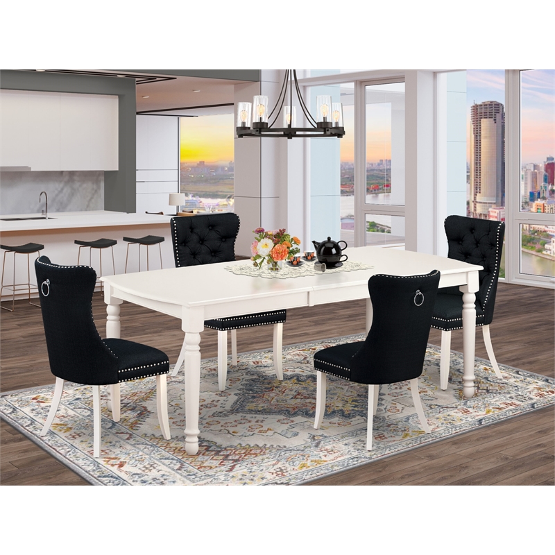 Pemberly Row 5-Piece Dining Table Set Rubber Wood Linen White Black