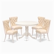 Pemberly Row 5-Piece Dining Set with Round Pedestal Table and Linen Upholstery