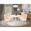 Pemberly Row 5-Piece Dining Set with Round Pedestal Table and Linen Upholstery