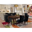 Pemberly Row 7-Piece Kitchen Table Set with Black Linen Chairs in Mahogany