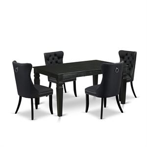 Pemberly Row 5-Piece Kitchen Table Set in Black with Faux Leather Chairs
