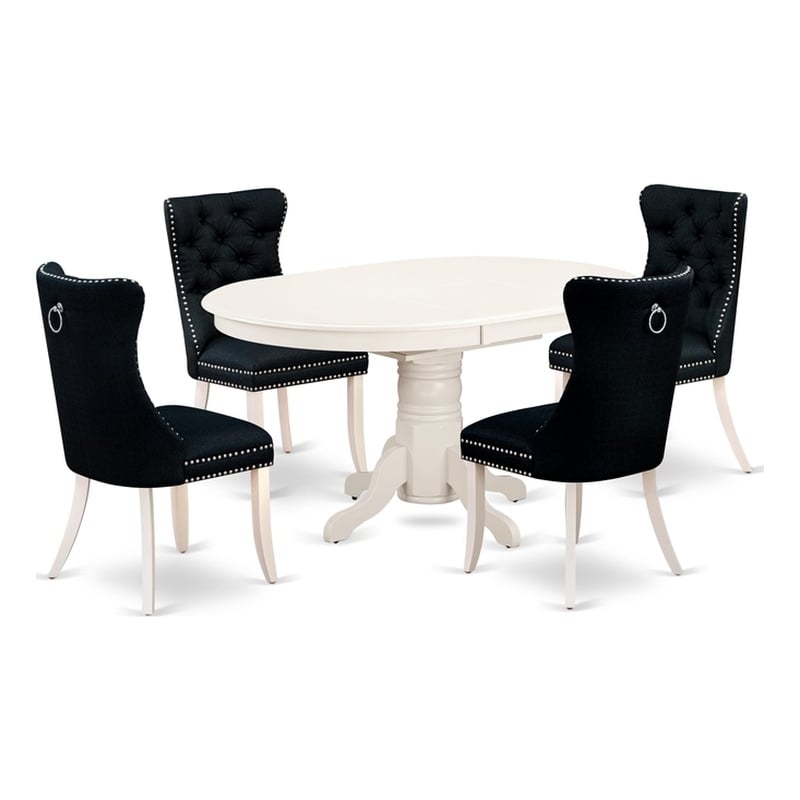 Pemberly Row 5-Piece Oval Kitchen Table Set in Linen White and Black