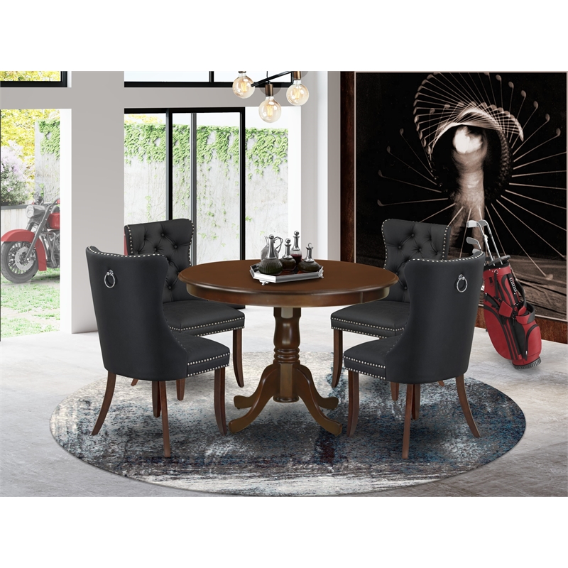 Pemberly Row 5-Piece Mahogany Dining Set with Dark Gray Tufted Chairs