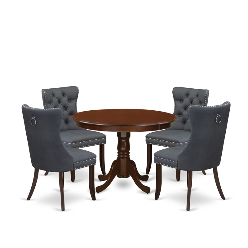 Pemberly Row Mahogany 5-Piece Dining Set with Platinum Gray Upholstery