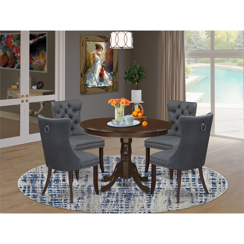 Pemberly Row Mahogany 5-Piece Dining Set with Platinum Gray Upholstery