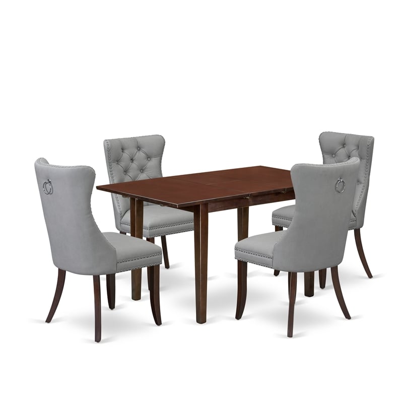 Pemberly Row 5-Piece Kitchen Table Set with Butterfly Leaf in Mahogany/Gray