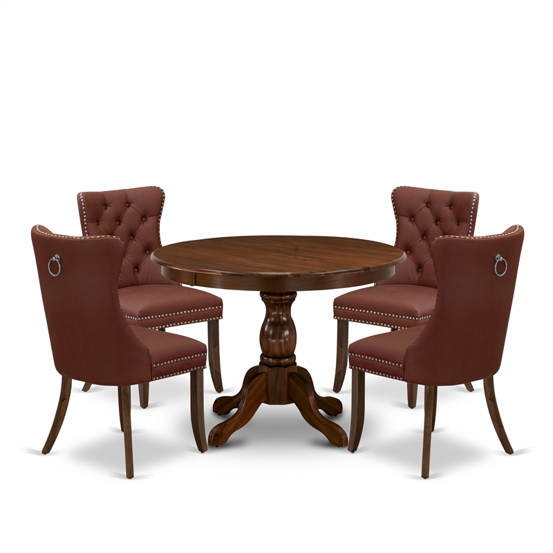 Pemberly Row 5-Piece Dining Table Set in Faux Leather Antique Walnut