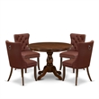 Pemberly Row 5-Piece Dining Table Set in Faux Leather Antique Walnut
