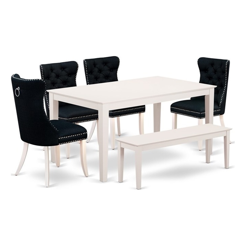 Pemberly Row 6-Piece Dining Set in Linen White Finish with Black Upholstery