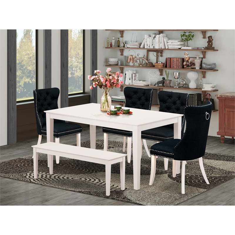 Pemberly Row 6-Piece Dining Set in Linen White Finish with Black Upholstery