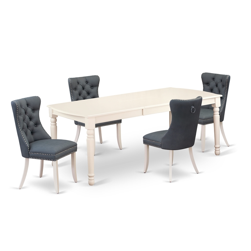 Pemberly Row 5-Piece Dining Set in Linen White Finish with Platinum Gray Seats