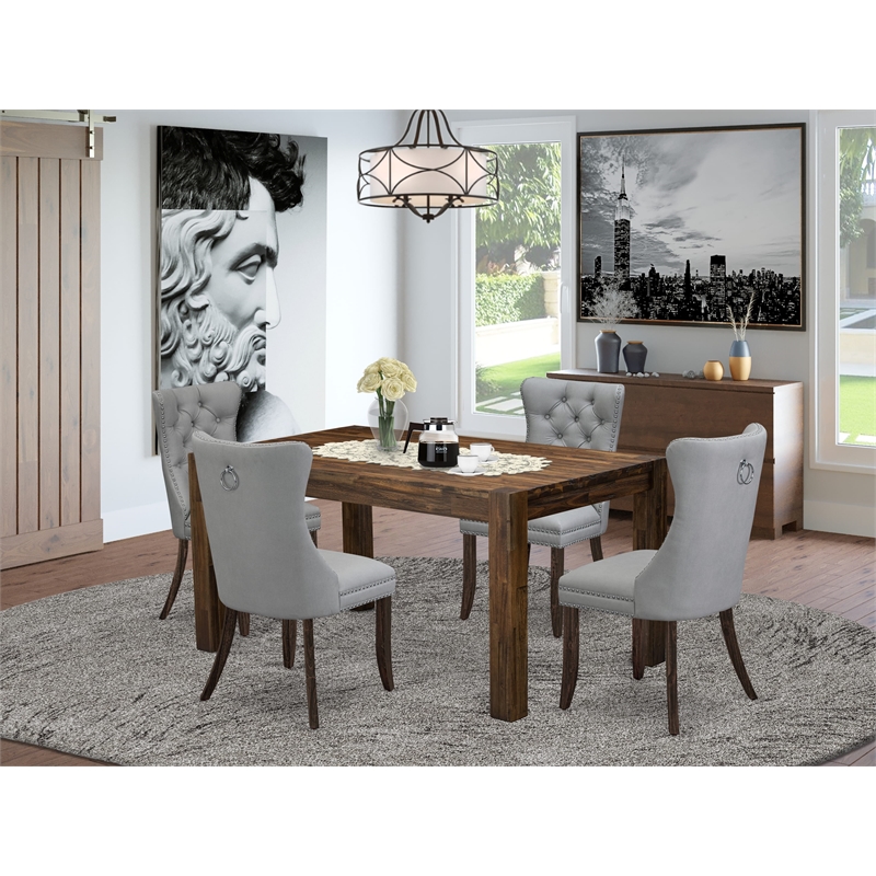 Pemberly Row 5-Piece Kitchen Table Set Distressed Jacobean Light Gray Chairs