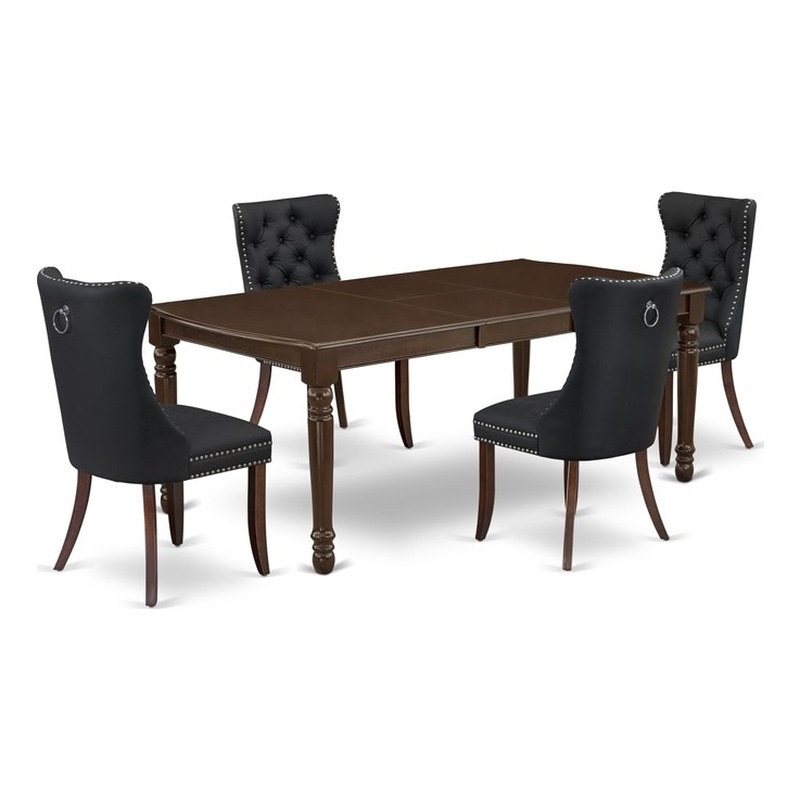 Pemberly Row 5-Piece Dining Table Set in Wood Mahogany & Dark Gray