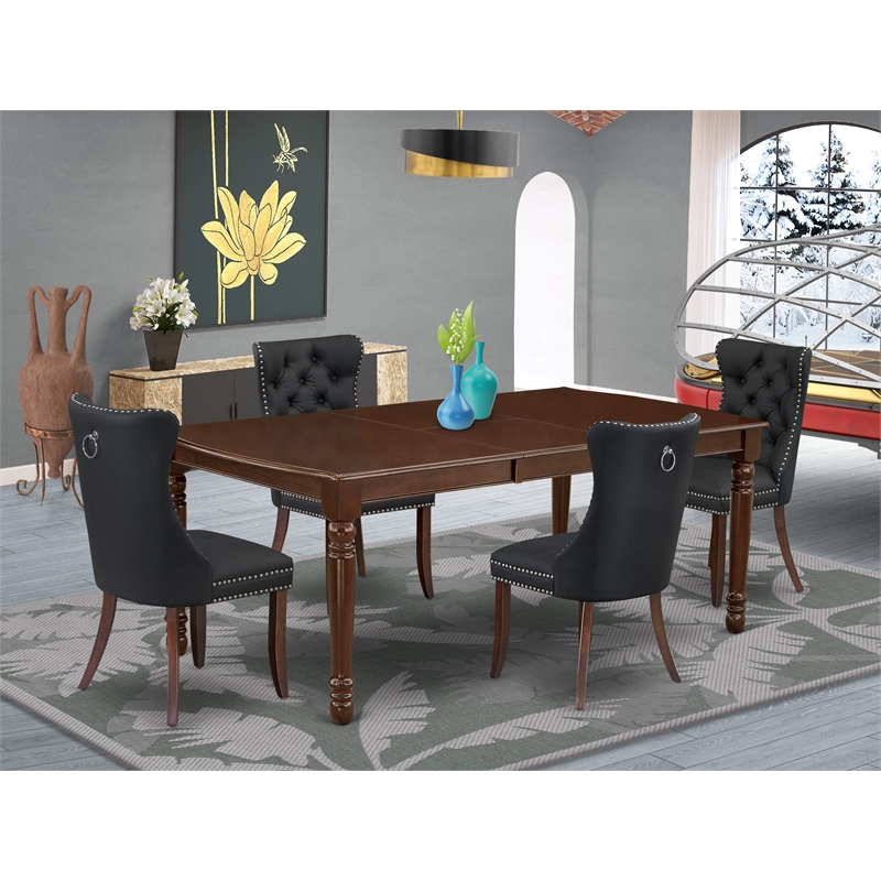 Pemberly Row 5-Piece Dining Table Set in Wood Mahogany & Dark Gray