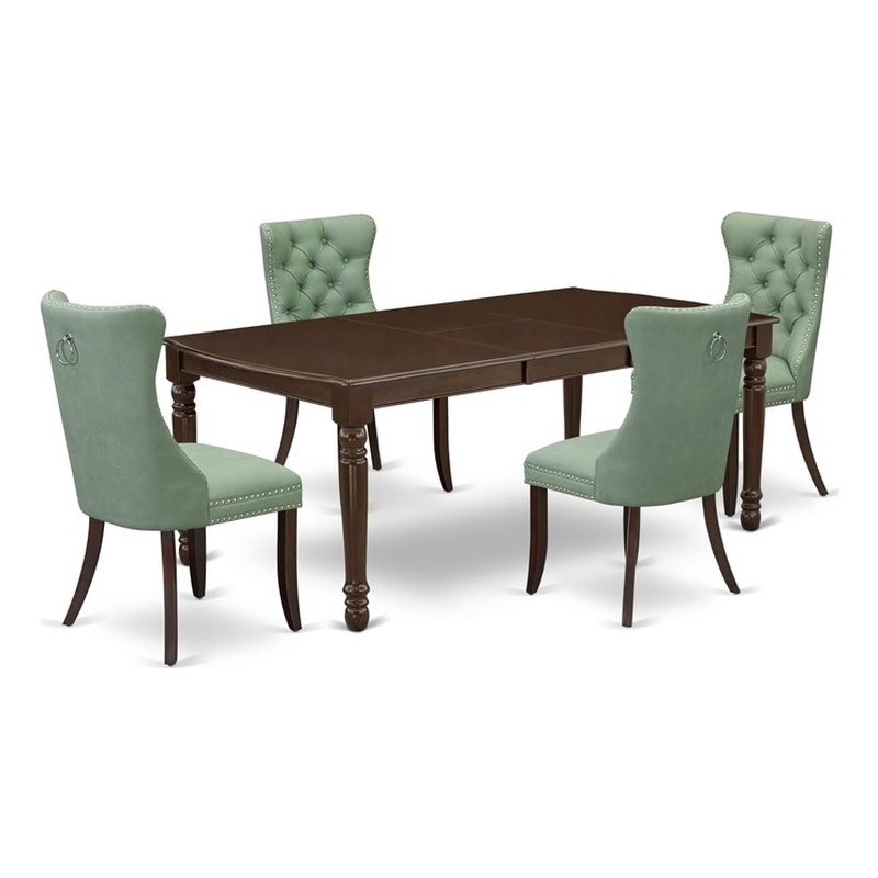 Pemberly Row 5-Piece Dining Set in Wood Mahogany & Willow Green