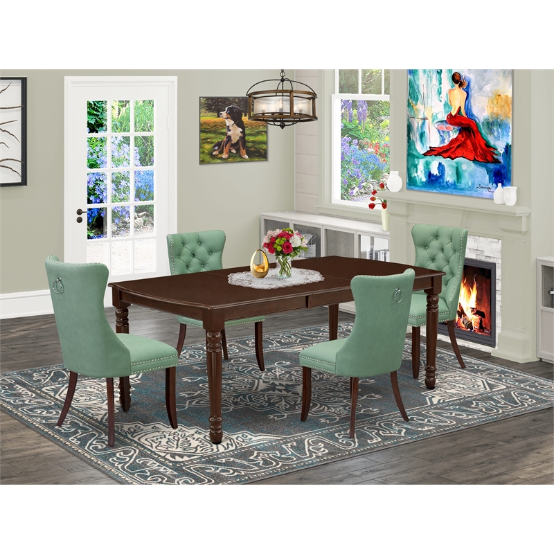 Pemberly Row 5-Piece Dining Set in Wood Mahogany & Willow Green