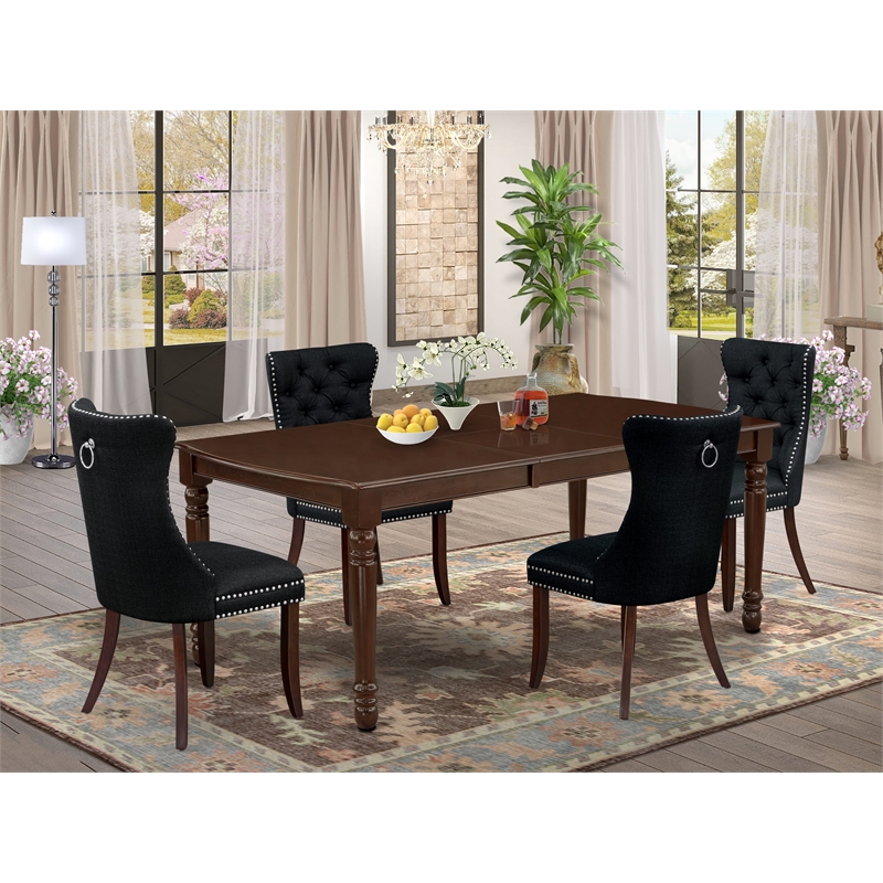 Pemberly Row 5-Piece Dining Table Set with Mahogany Finish and Black Upholstery