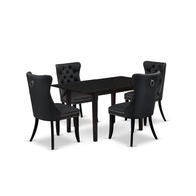Pemberly Row 5-Piece Wood Dining Table Set in Black/Dark Gray Upholstery