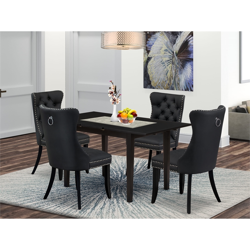 Pemberly Row 5-Piece Wood Dining Table Set in Black/Dark Gray Upholstery