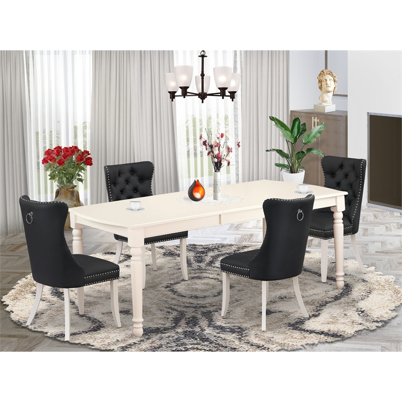 Pemberly Row 5-Piece Wood Dining Table Set in Linen White/Dark Gray